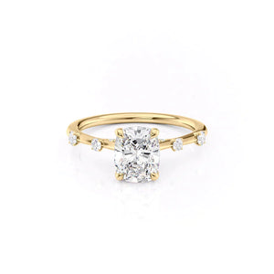 The Serena Set With A 2 Carat Elongated Cushion Moissanite