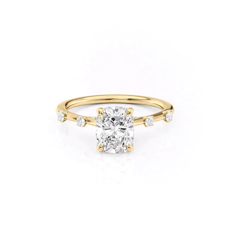 The Serena Set With A 3.5 Carat Elongated Cushion Moissanite