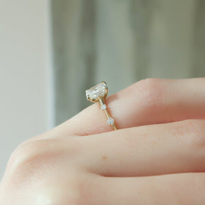 The Serena Set With A 3 Carat Elongated Cushion Moissanite