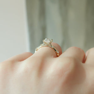 The Serena Set With A 3 Carat Elongated Cushion Moissanite