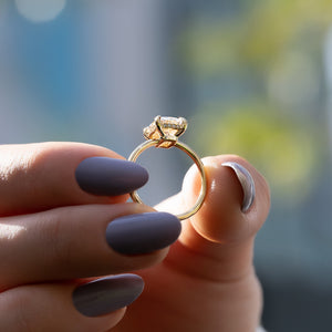 The Low Profile Kamellie Set With A 3 Carat Elongated Cushion Lab Diamond