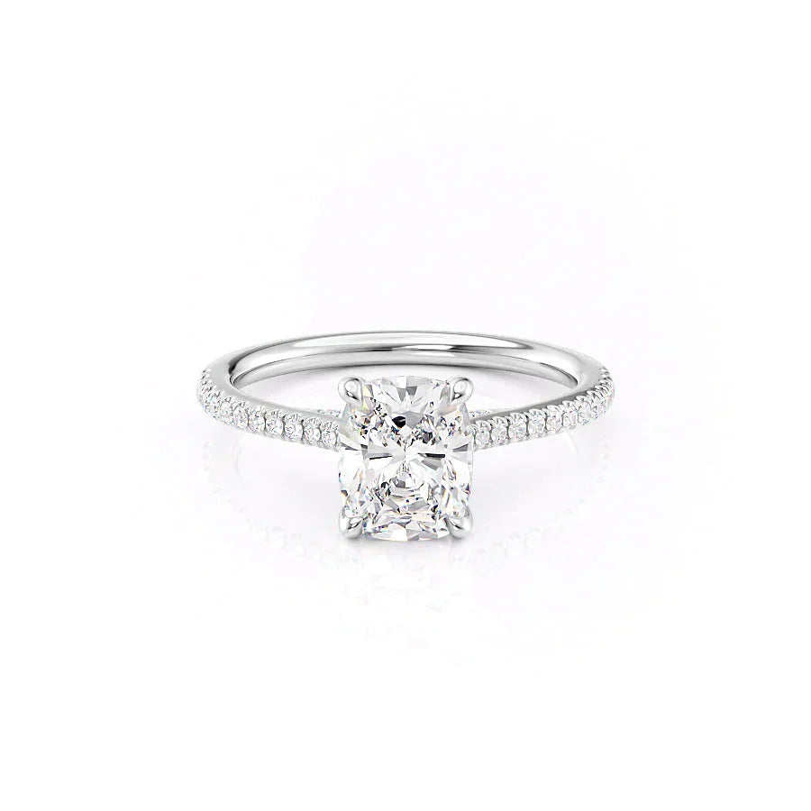The Pave Claire Set With A 2.5 Carat Elongated Cushion Moissanite