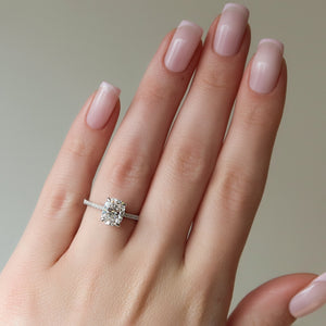 The Pave Claire Set With A 1 Carat Elongated Cushion Lab Diamond