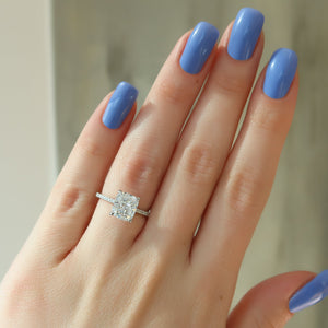The Pave Claire Set With A 1 Carat Elongated Cushion Lab Diamond