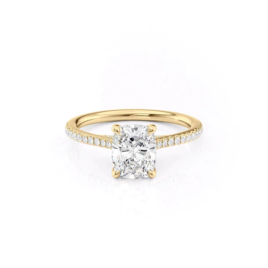 The Pave Claire Set With A 2.5 Carat Elongated Cushion Moissanite