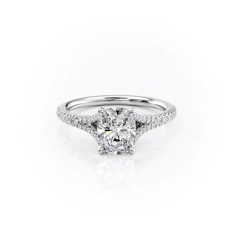 The Jade Set With A 1 Carat Elongated Cushion Moissanite
