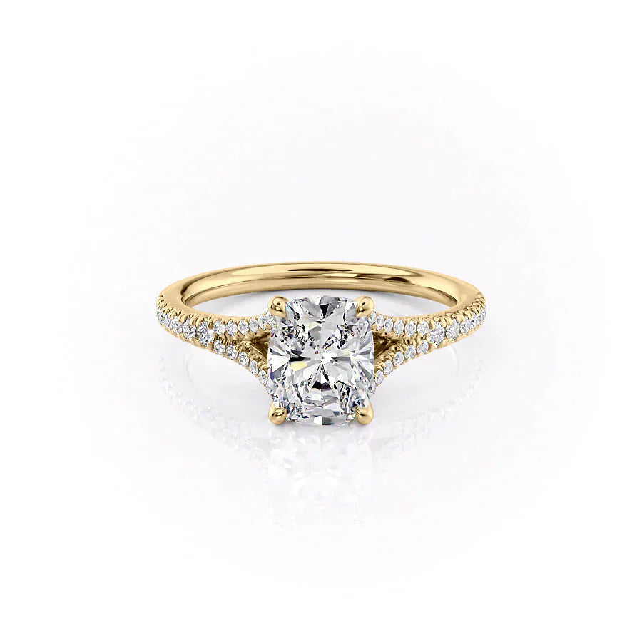 The Jade Set With A 2 Carat Elongated Cushion Moissanite