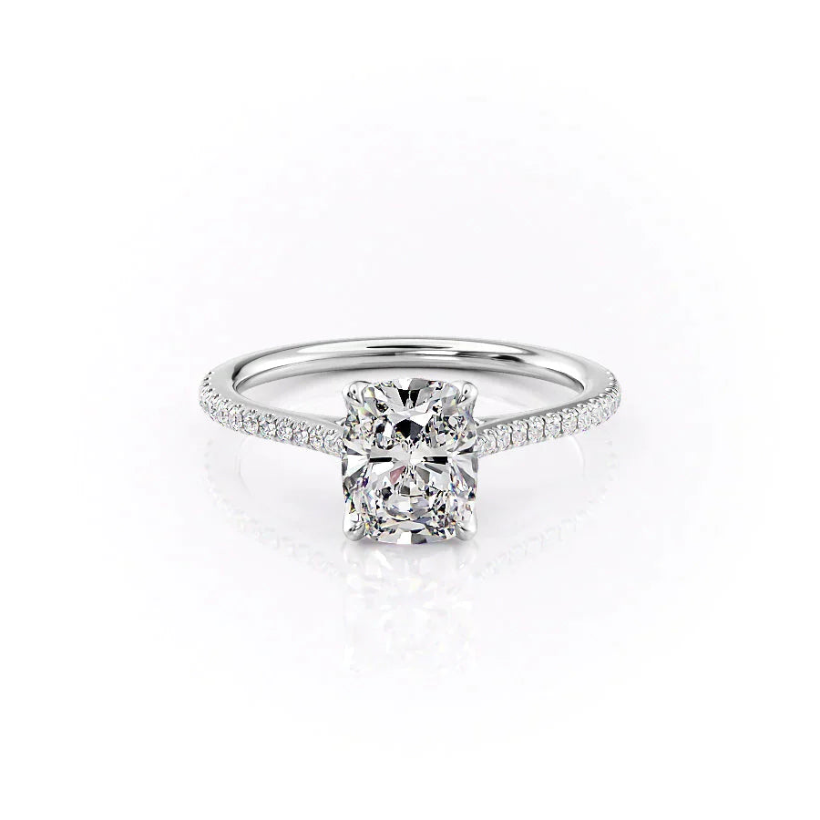 The Pave Madison Set With A 1.5 Carat Elongated Cushion Lab Diamond