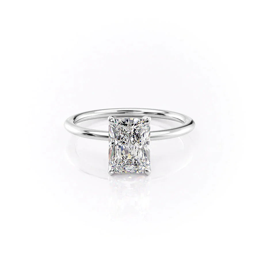 The Petal Kamellie Set With A 1.5 Carat Radiant Moissanite