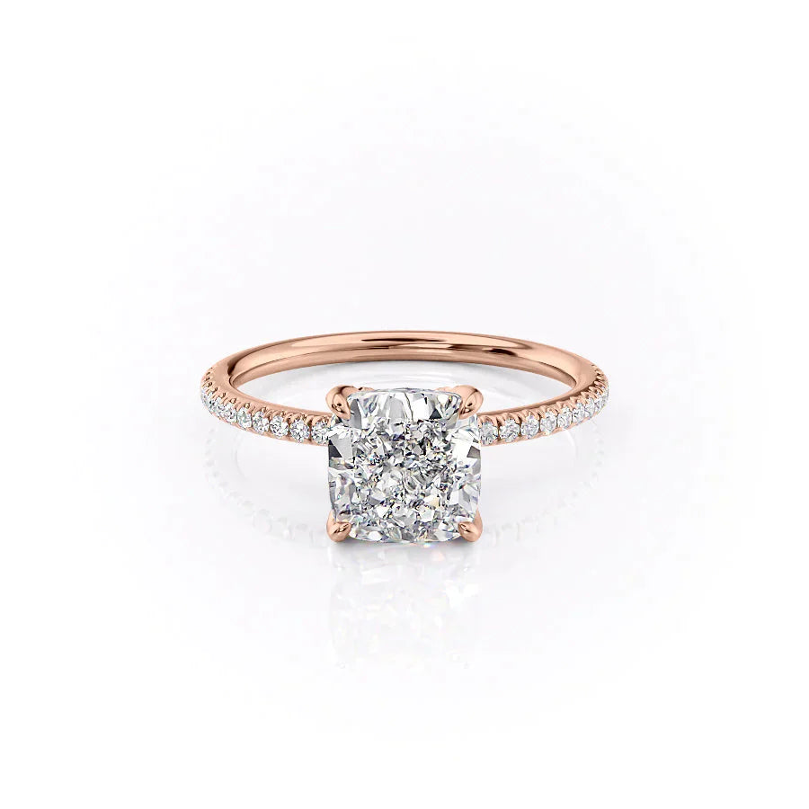 The Pave Petal Kamellie Set With A 5 Carat Cushion Moissanite