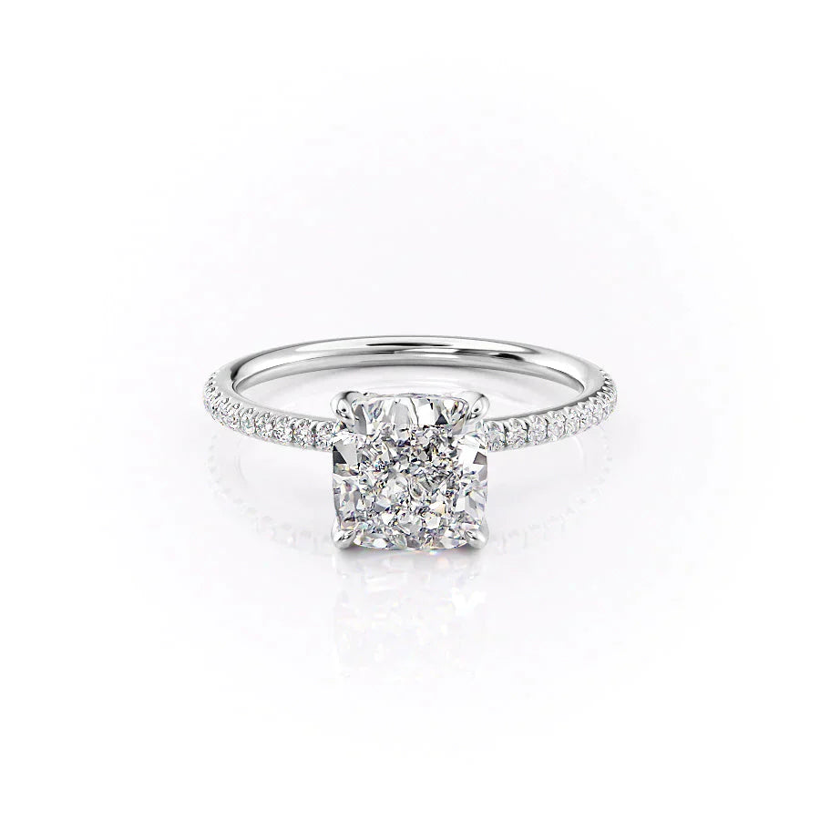 The Pave Petal Kamellie Set With A 2 Carat Cushion Moissanite