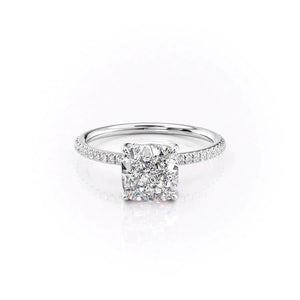 The Pave Petal Kamellie Set With A 2.5 Carat Cushion Moissanite