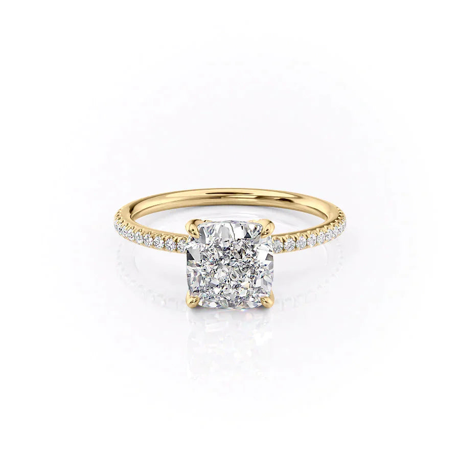 The Pave Petal Kamellie Set With A 2 Carat Cushion Lab Diamond