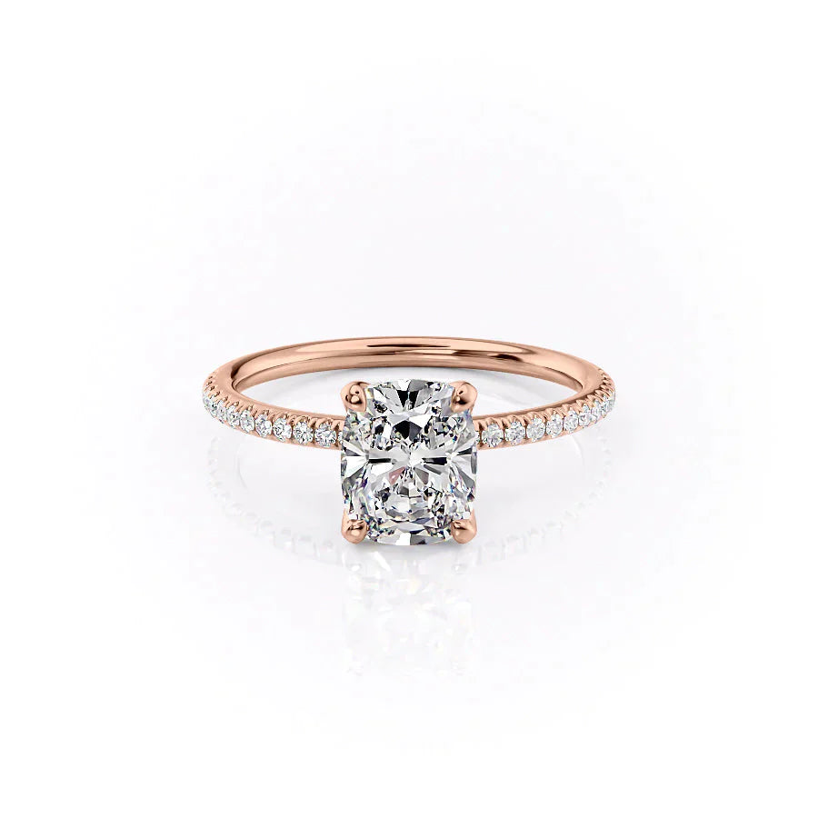 The Pave Petal Kamellie Set With A 1 Carat Elongated Cushion Moissanite