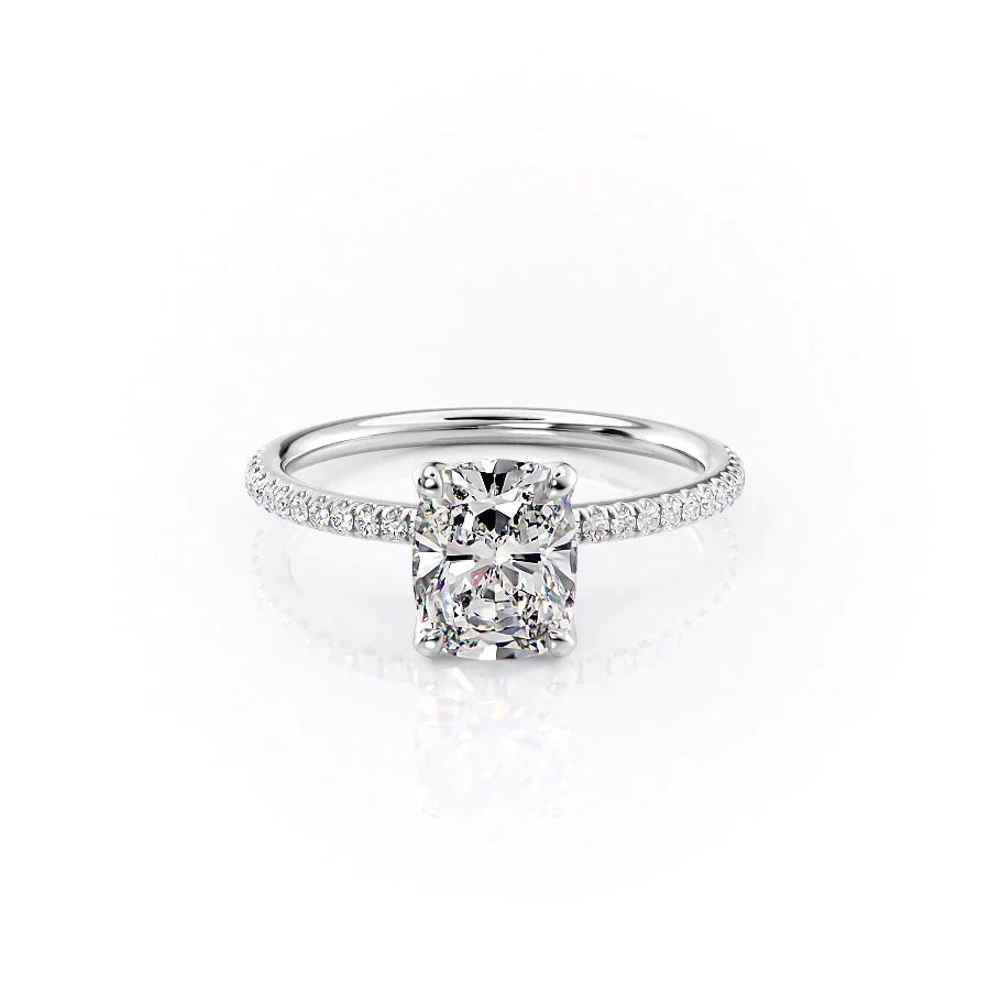 The Pave Petal Kamellie Set With A 5 Carat Elongated Cushion Moissanite