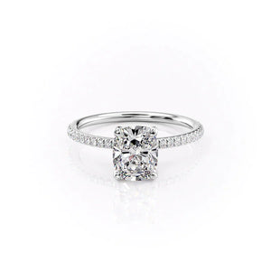 The Pave Petal Kamellie Set With A 4 Carat Elongated Cushion Moissanite