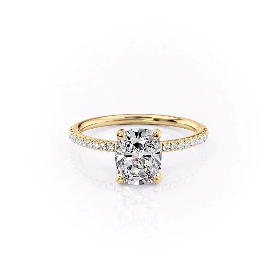 The Pave Petal Kamellie Set With A 2.5 Carat Elongated Cushion Lab Diamond