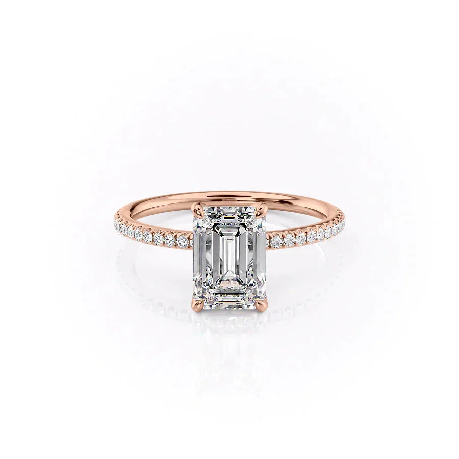 The Pave Petal Kamellie Set With A 3.5 Carat Emerald Moissanite