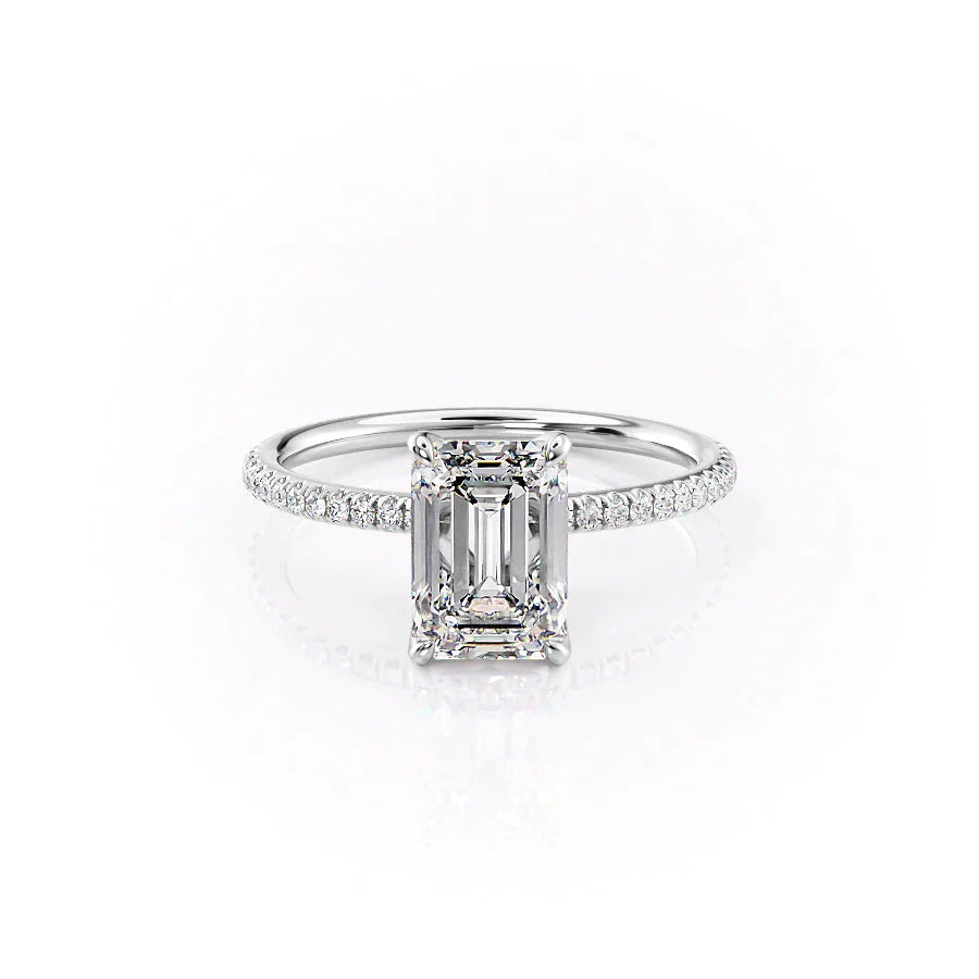 The Pave Petal Kamellie Set With A 1.5 Carat Emerald Moissanite