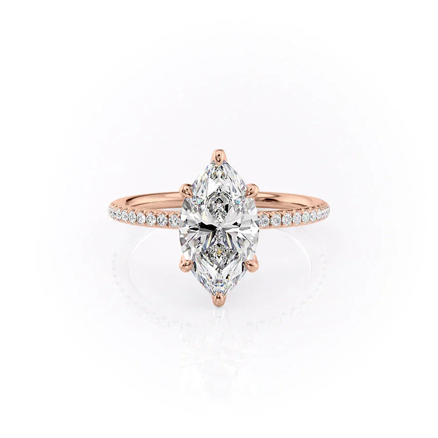 The Pave Petal Kamellie Set With A 1.5 Carat Marquise Moissanite
