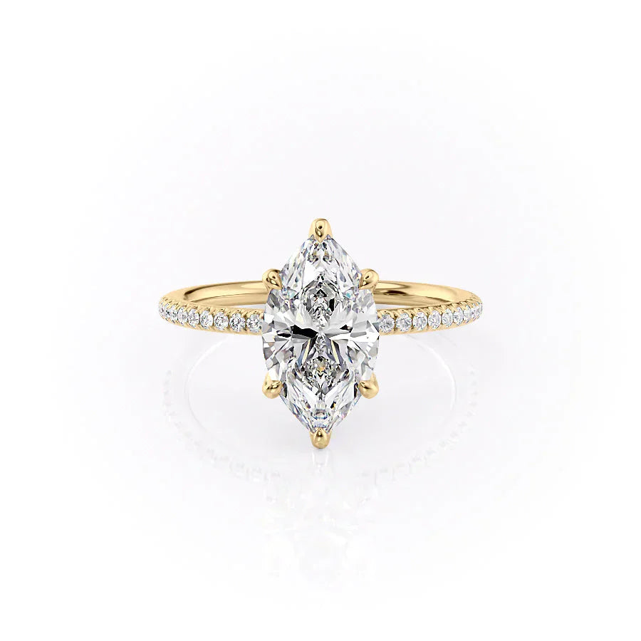 The Pave Petal Kamellie Set With A 3.5 Carat Marquise Moissanite