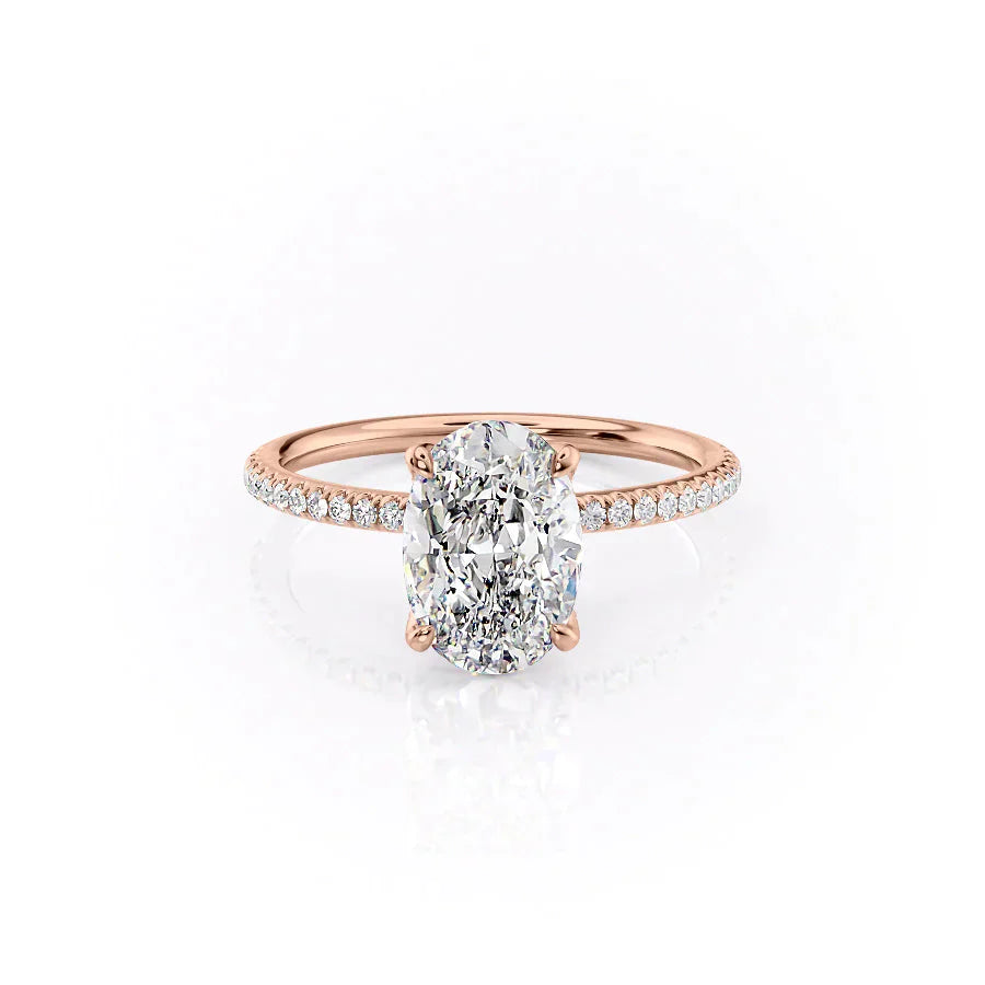The Pave Petal Kamellie Set With A 4.5 Carat Oval Moissanite
