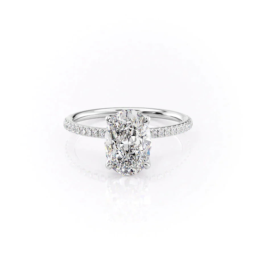 The Pave Petal Kamellie Set With A 1 Carat Oval Lab Diamond