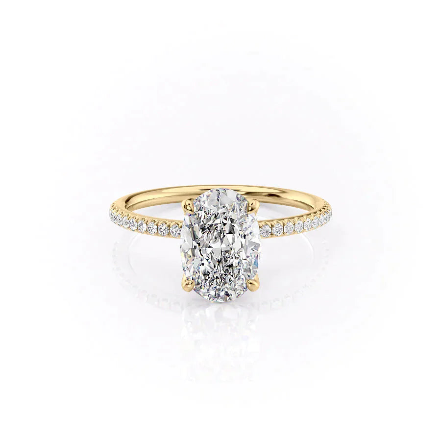 The Pave Petal Kamellie Set With A 1 Carat Oval Moissanite