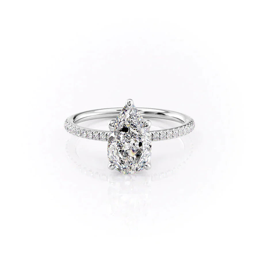 The Pave Petal Kamellie Set With A 3 Carat Pear Moissanite