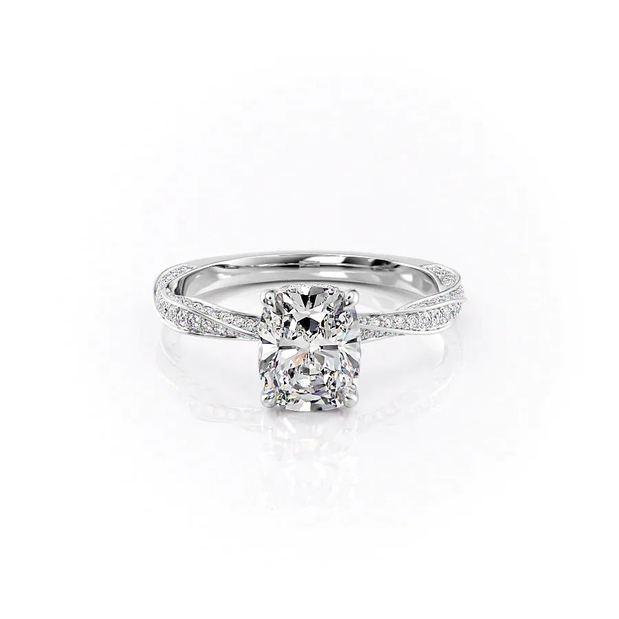 The Caroline Set With A 2 Carat Elongated Cushion Moissanite