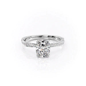 The Caroline Set With A 3.5 Carat Elongated Cushion Moissanite