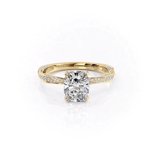 The Caroline Set With A 3.5 Carat Elongated Cushion Moissanite