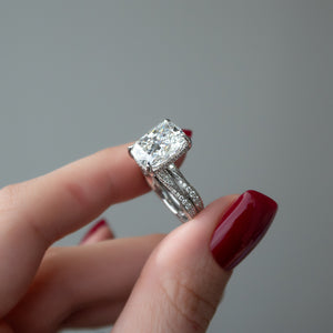 The Caroline Set With A 3 Carat Elongated Cushion Lab Diamond