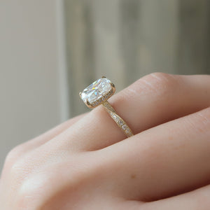 The Caroline Set With A 3 Carat Elongated Cushion Moissanite