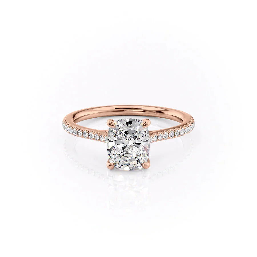 The Pave Lexie Set With A 2.5 Carat Elongated Cushion Lab Diamond