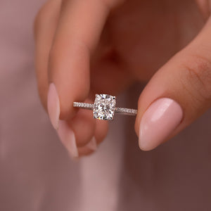 The Lexie Set With A 3.5 Carat Elongated Cushion Moissanite