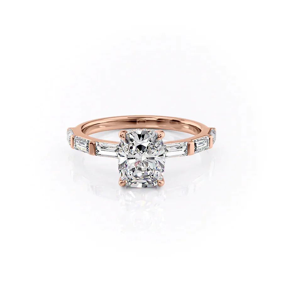The Hailey Set With A 3.5 Carat Elongated Cushion Moissanite