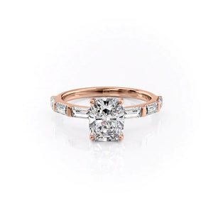 The Hailey Set With A 1.5 Carat Elongated Cushion Lab Diamond