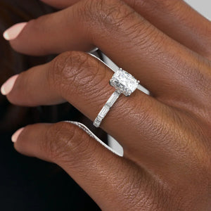 The Hailey Set With A 4.5 Carat Elongated Cushion Moissanite