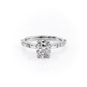The Hailey Set With A 5 Carat Elongated Cushion Moissanite