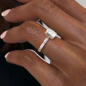 The Hailey Set With A 5 Carat Elongated Cushion Moissanite