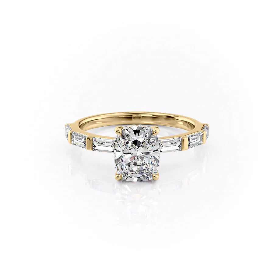 The Hailey Set With A 1.5 Carat Elongated Cushion Moissanite