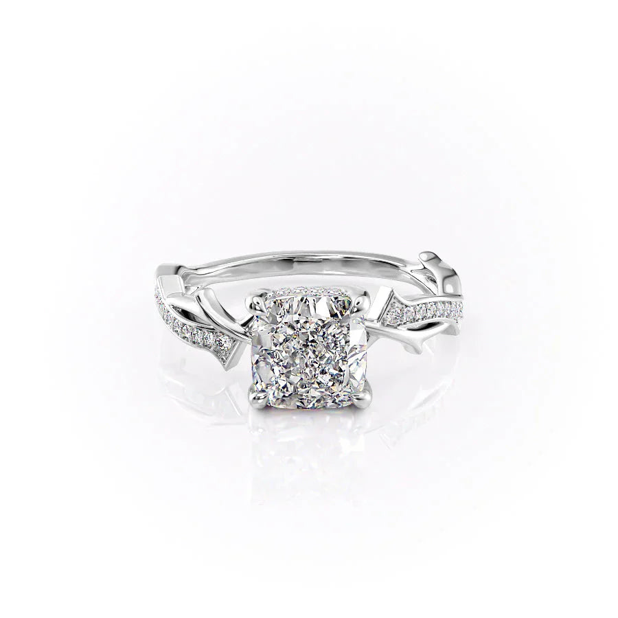 The Pave Twig Set With A 1.5 Carat Cushion Lab Diamond