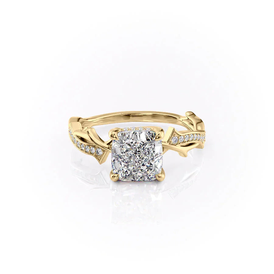 The Pave Twig Set With A 1.5 Carat Cushion Moissanite