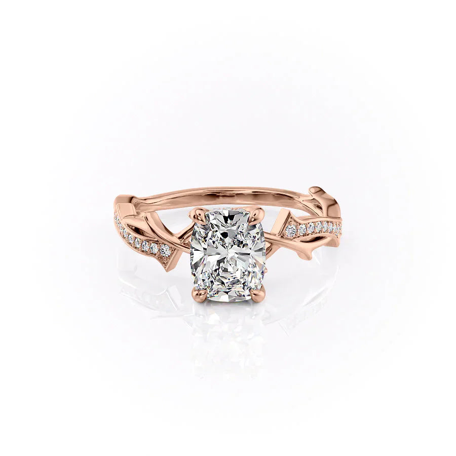 The Pave Twig Set With A 3.5 Carat Elongated Cushion Moissanite