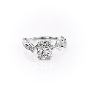 The Pave Twig Set With A 2.5 Carat Elongated Cushion Lab Diamond