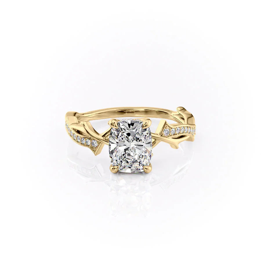 The Pave Twig Set With A 4.5 Carat Elongated Cushion Moissanite