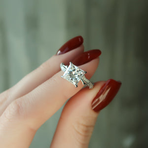 The Pave Twig Set With A 2.5 Carat Princess Lab Diamond