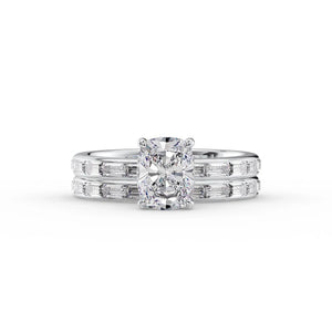 The Jennifer Set With A 1.5 Carat Elongated Cushion Moissanite