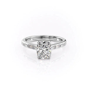 The Monica Set With A 2 Carat Elongated Cushion Moissanite